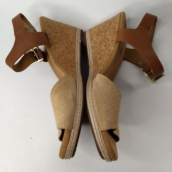 Clarks Soft Cushion Collection Textured Faux Leather Suede Open Toe Cork Size 7M - Picture 6 of 10